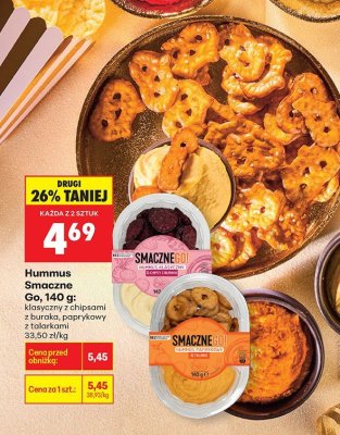 Hummus Smaczne Go, 140 g: klasyczny z chipsami z buraka, paprykowy z talarkami promocja w Biedronka
