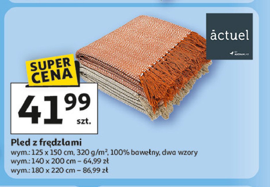 Pled z frędzlami 125 x 150 cm Actuel promocja w Auchan