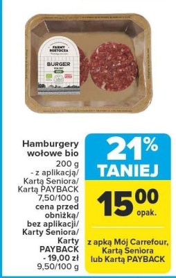 Hamburgery wołowe bio promocja w Carrefour Market