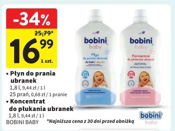 Płyn do prania ubranek dziecięcych Bobini baby promocja w Intermarche