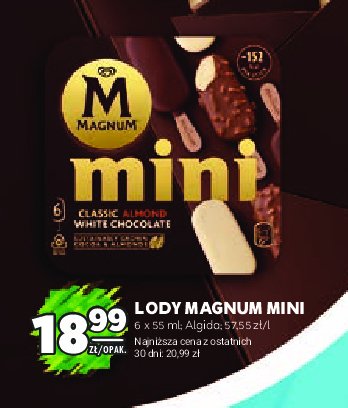 Lód mini classic + almond + white Algida magnum promocja