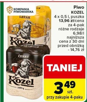 Piwo KOZEL 4 x 0,5 l puszka różne rodzaje promocja w Carrefour