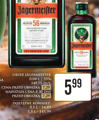 Likier Jagermeister 0,04 l 35% promocja w Dino