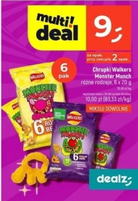 Chrupki Walkers Monster Munch różne rodzaje 6 x 20 g promocja w Dealz