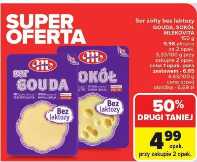Ser żółty bez laktozy GOUDA, SOKÓŁ MLEKOVITA promocja w Carrefour Market