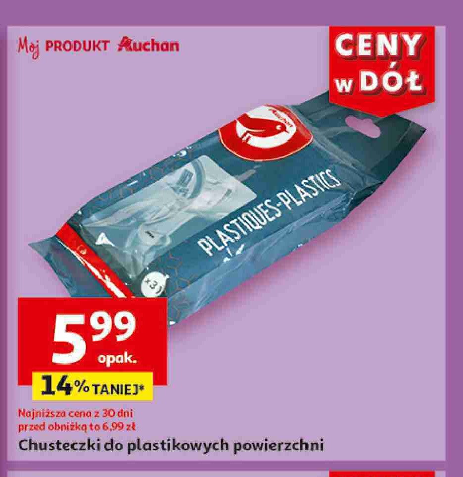 Chusteczki do plastikowych powierzchni Auchan różnorodne (logo czerwone) promocja