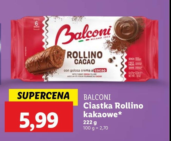 Ciastka rollino cacao Balconi promocja w Lidl