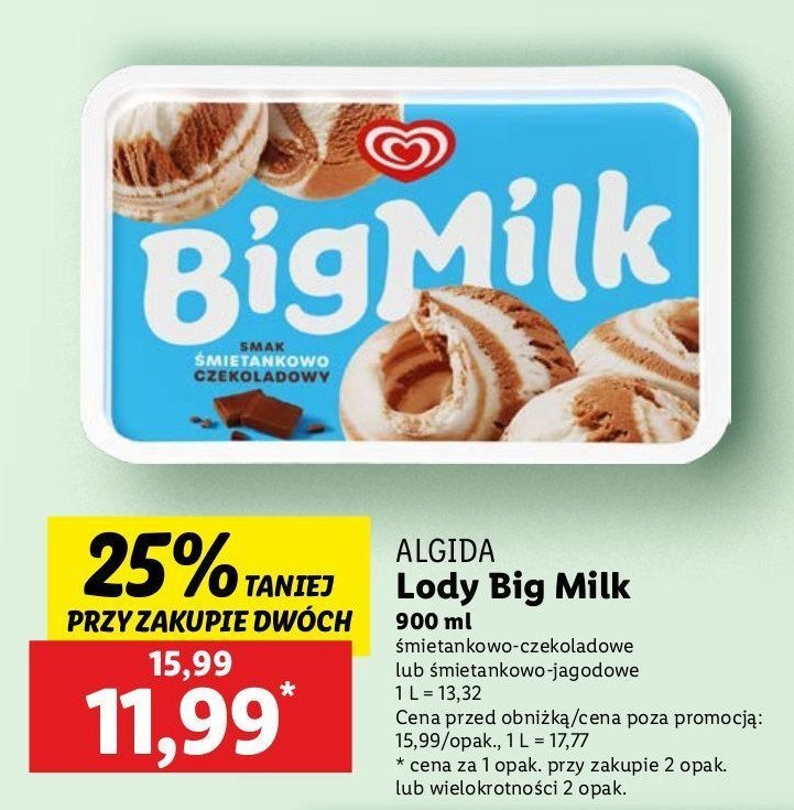 Lody 艣mietankowo-jagodowe Algida big milk promocja