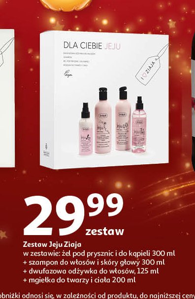 Zestaw w pudełku jeju różowa: żel pod prysznic 300 ml + szampon do włosów 300 ml + mgiełka 200 ml + odżywka 125 ml Ziaja zestaw promocja w Auchan