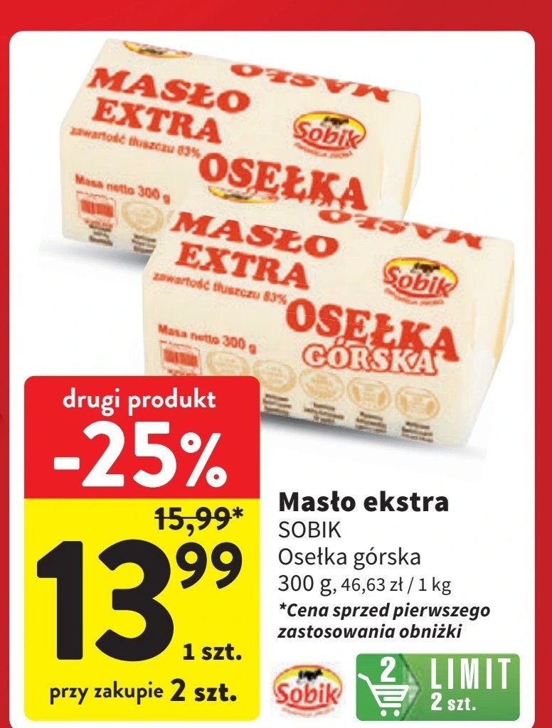 Masło osełka Sobik promocja w Intermarche