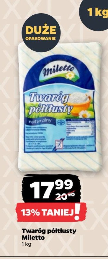 Twaróg naturalny półtłusty Miletto promocja