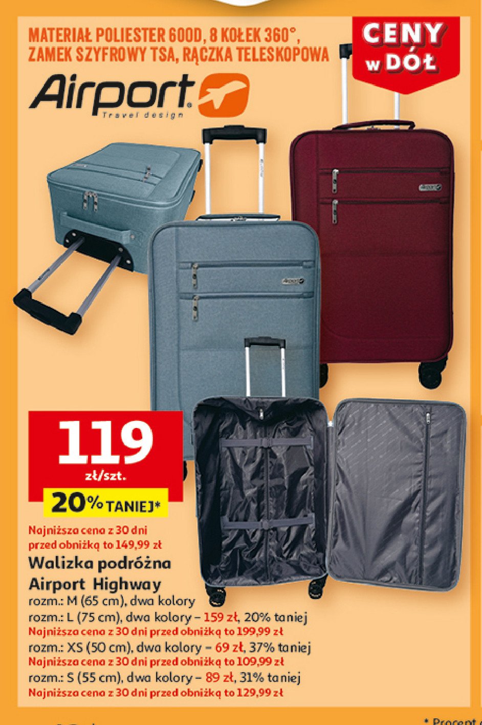 Walizka highway 55 cm Airport promocja w Auchan