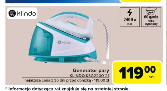 Generator pary ksg2200-21 Klindo promocja w Carrefour