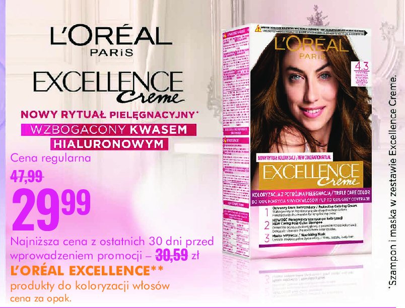 Farba do włosów 4.3 złocisty brąz L'oreal excellence creme promocja