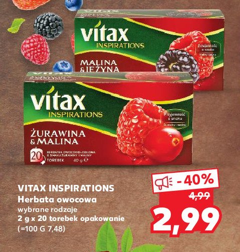 Herbata żurawina & malina Vitax inspirations promocje