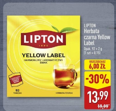 Herbata czarna Yellow Label Lipton 92 x 2 g promocja w Aldi