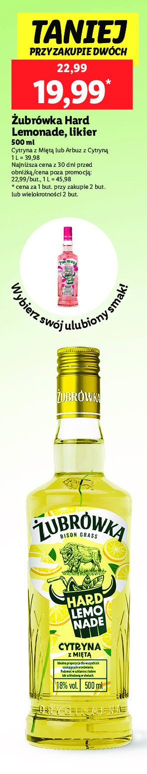 Likier 18% arbuz z cytryną Żubrówka hard lemonade promocja w Lidl