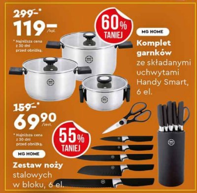 Komplet garnków ze składanymi uchwytami Handy Smart MG HOME, 6 el. promocja w Biedronka