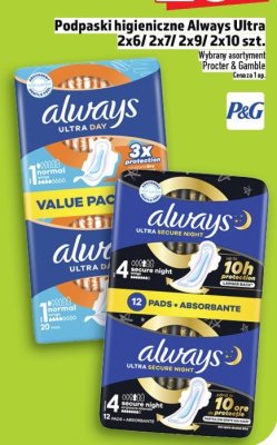 Podpaski higieniczne Always Ultra 2x6/ 2x7/ 2x9/ 2x10 szt. promocja w TOPAZ