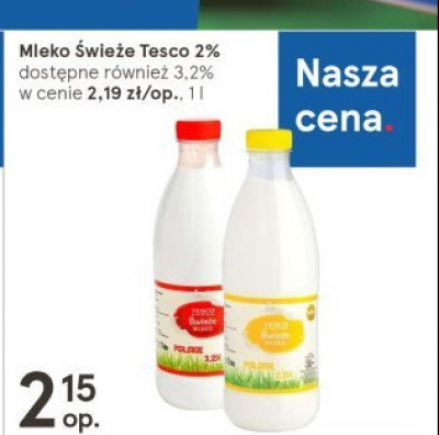 Mleko 2% Tesco mw promocja