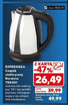 Czajnik elektryczny tkk001s 1.8 l Esperanza promocja