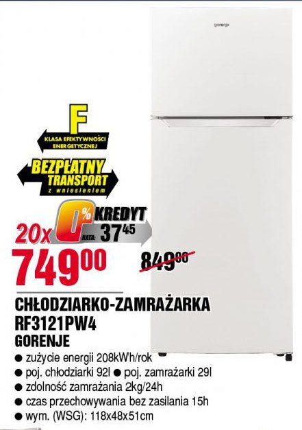 Chłodziarko-zamrażarka rf3121pw4 Gorenje promocja