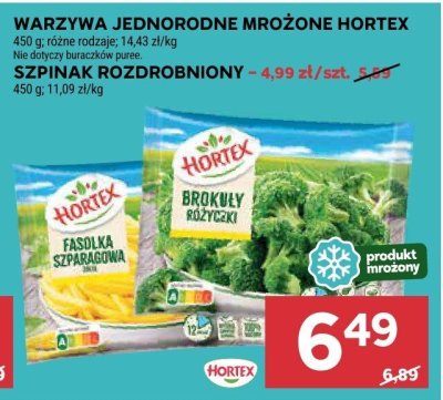 Warzywa jednorodne mrożone Hortex różne rodzaje promocja w Stokrotka