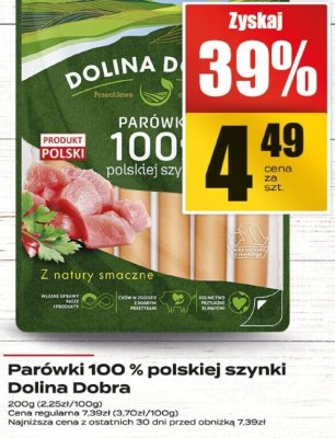 Parówki 100% polskiej szynki Dolina Dobra promocja w Supeco