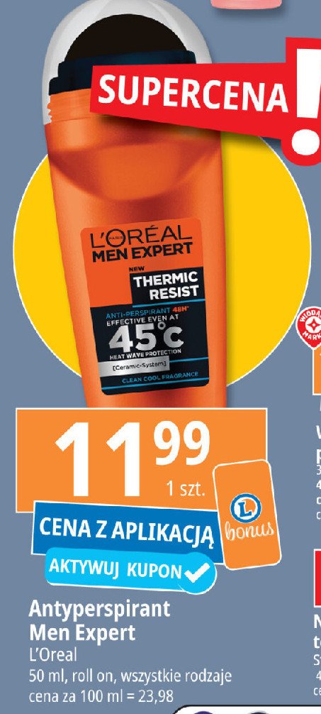 Dezodorant L'oreal men expert thermic resist promocja w Leclerc