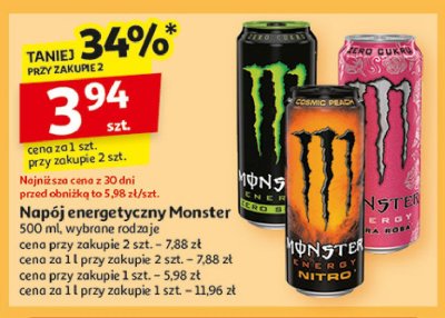 Napój energetyczny zero Monster energy classic promocja