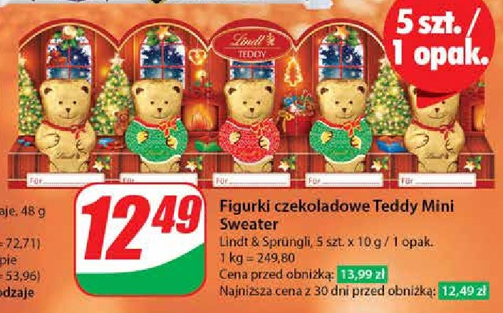 Teddy milk mini xmas Lindt promocja w Dino