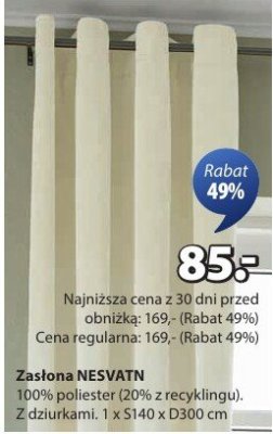Zasłona NESVATN z dziurkami 140x300 cm promocja w Jysk