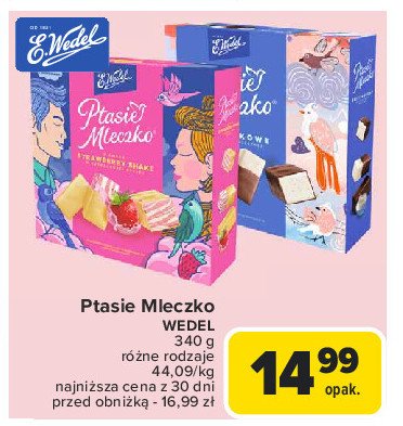 Czekoladki w białej czekoaldzie strawberry shake E. wedel ptasie mleczko promocja w Carrefour Market