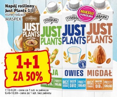 Napój roślinny Just Plants 1 l różne rodzaje (soja, owies, migdał) promocja w Prim Market