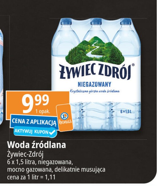 Woda lekki gaz Żywiec zdrój promocja w Leclerc