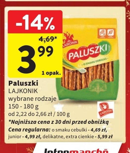 Paluszki extra cienkie Lajkonik paluszki promocja w Intermarche