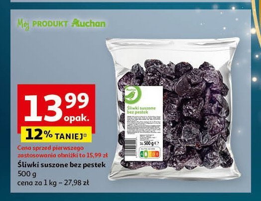 Sliwki suszone bez pestek Auchan na co dzień (logo zielone) promocja