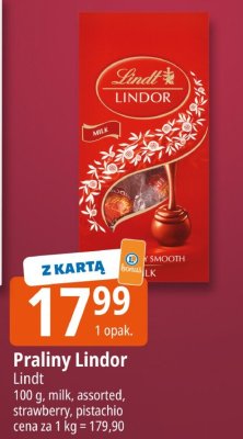 Praliny Lindor milk, assorted, strawberry, pistachio promocja w Leclerc