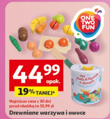 Drewniane warzywa i owoce promocja w Auchan