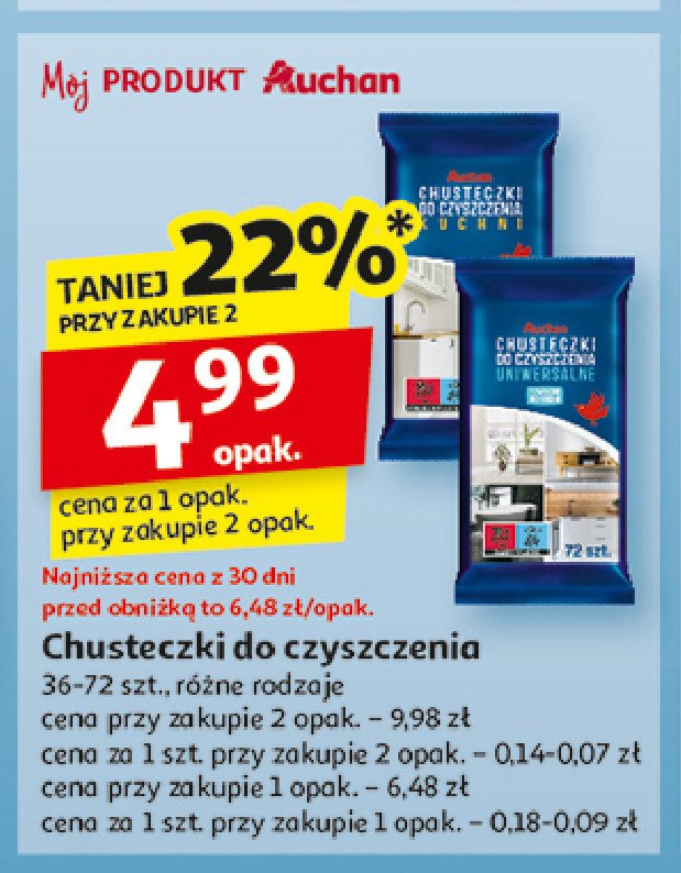 Chusteczki do czyszczenia uniwersalne Auchan różnorodne (logo czerwone) promocja