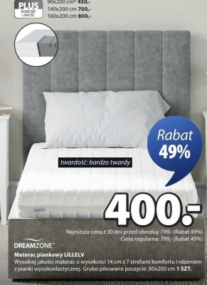 Materac piankowy DREAMZONE LILLELV promocja w Jysk