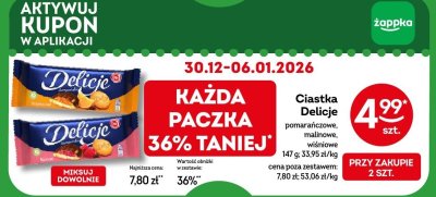 Ciastka Delicje pomarańczowe, malinowe, wiśniowe promocja w Żabka