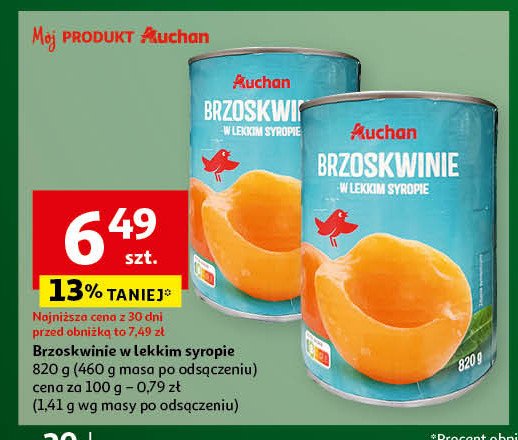 Brzoskwinie połówki w syropie Auchan różnorodne (logo czerwone) promocja