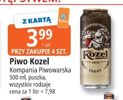 Piwo Kozel Kompania Piwowarska 500 ml puszka promocja w Leclerc