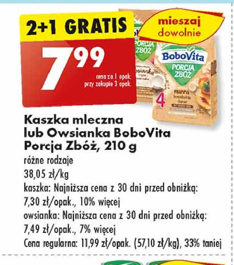 Kaszka mleczna manna bananowo-brzoskwiniowa Bobovita porcja zbóż promocja