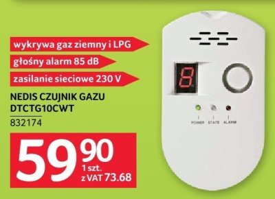 Czujnik gazu D1C1G10CW1 wykrywa gaz ziemny i LPG, głośny alarm 85 dB, zasilanie sieciowe 230V promocja w Selgros