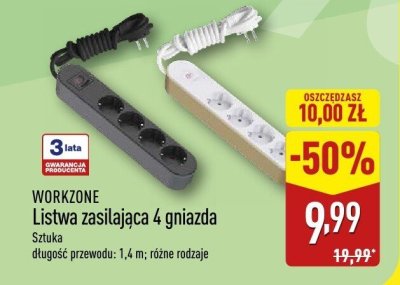 Listwa zasilająca WORKZONE Listwa zasilająca 4 gniazda promocja w Aldi