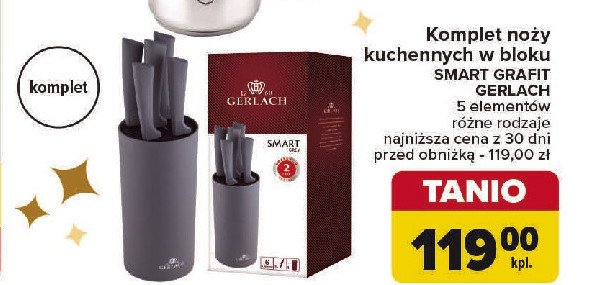 Komplet 5 noży w bloku smart grey Gerlach promocja w Carrefour