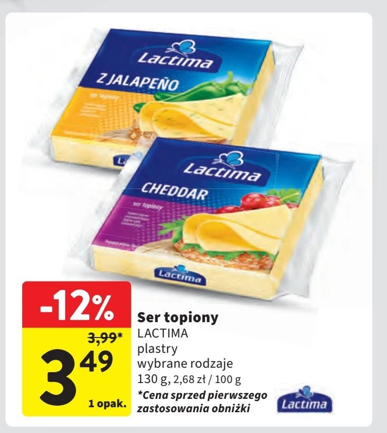 Ser topiony cheddar Lactima promocja w Intermarche