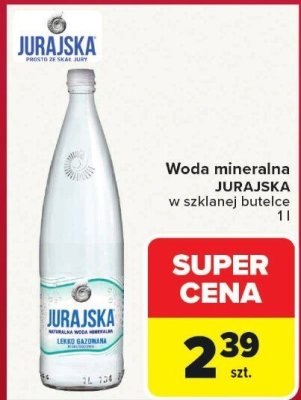 Woda mineralna gazowana JURAJSKA w szklanej butelce 1l promocja w Carrefour